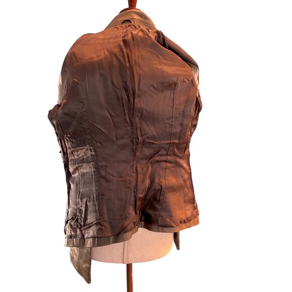 NWOT BLK DNM Distressed Leather Blazer Jacket Lined Olive Open XS XXS - Picture 3 of 9